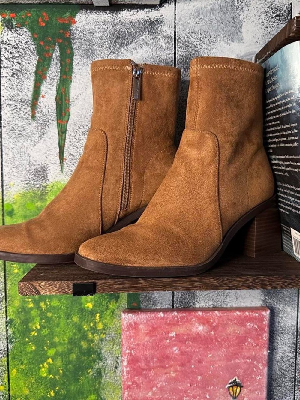 Anne Klein Tan Suede Ankle Boots
